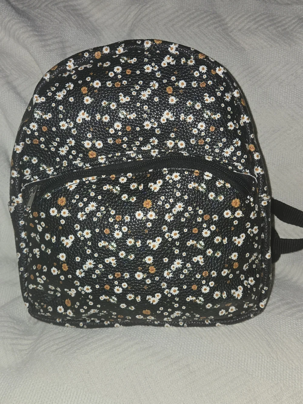 Arizona Jean Company Black Mini Backpack with White and Brown Daisy Print